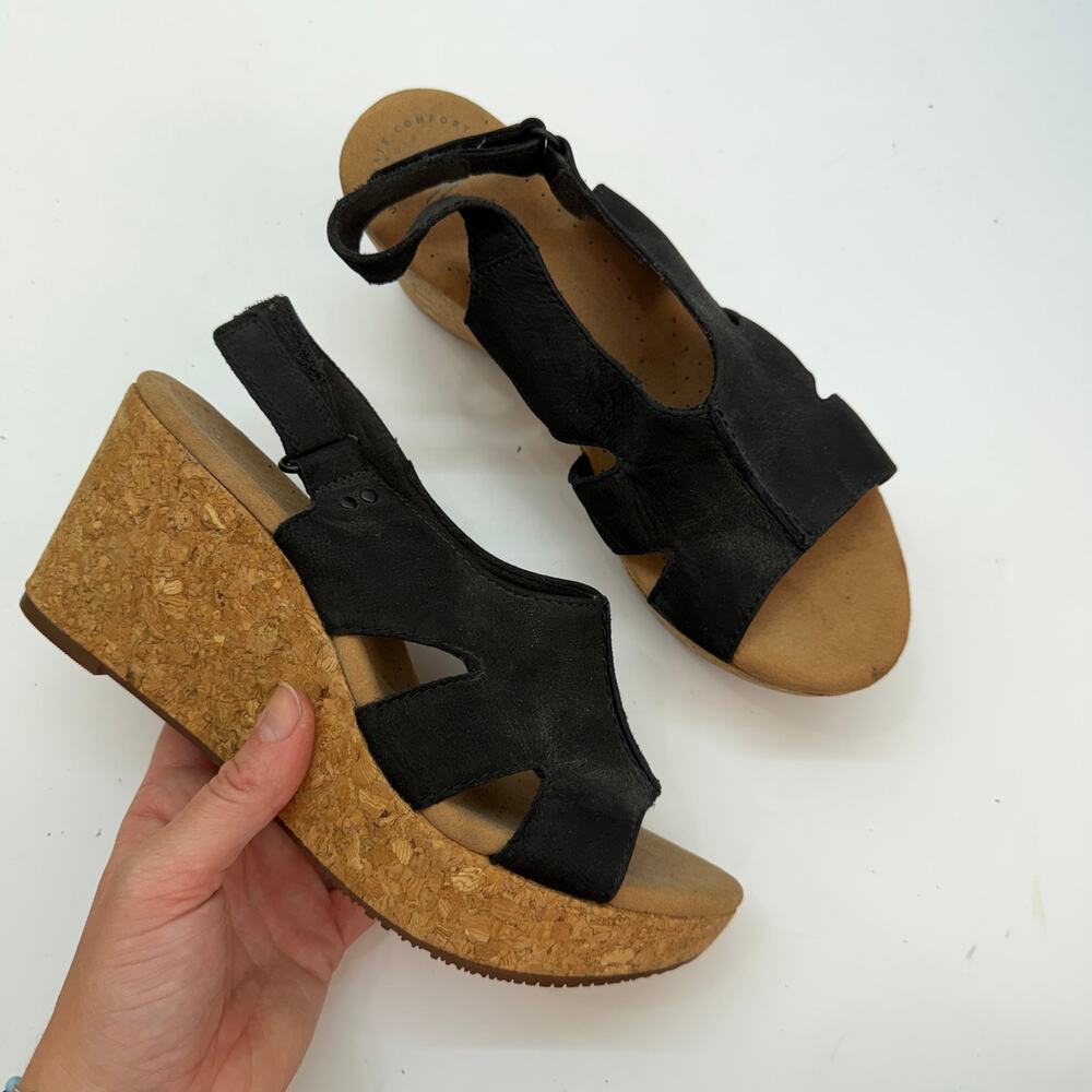 Collection by Clarks Black Sling Back Wedge Sandal 8